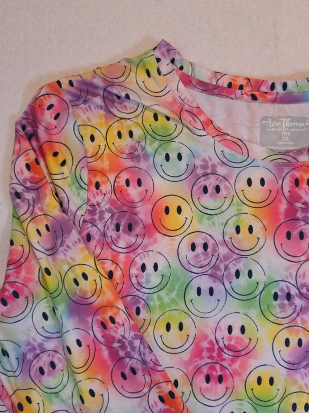 Ava Therese Smiley Face Tie Dye Long Sleeve Plus Size Top 2XL